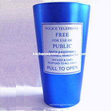 16 oz blue mirrored drinking glass tumbler with ethed logo